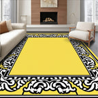 Yellow Black White Ornate Border Rug