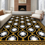 Black White Gold Starburst Medallion Rug