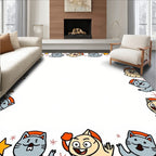 Whimsical Cat Yellow Blue Stars Border Rug