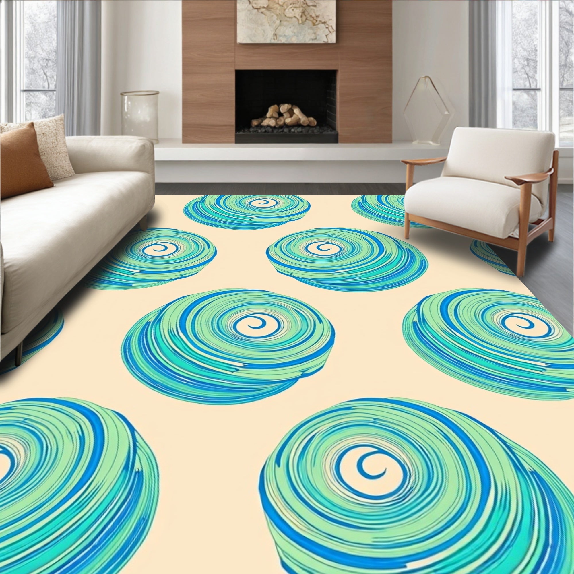 Coastal Blue Swirl Circles Rug