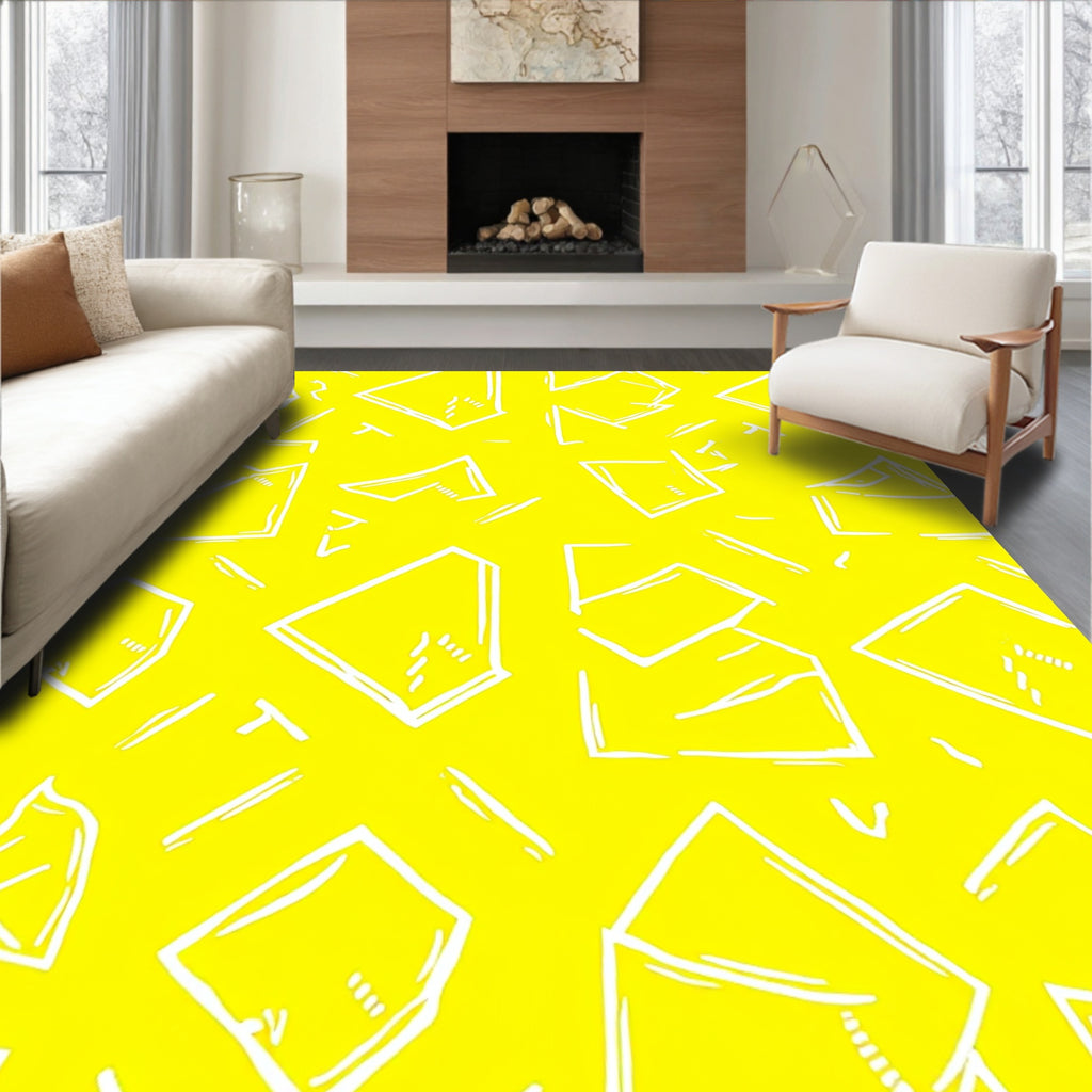 Bright Yellow Hand Drawn Geometric Rug