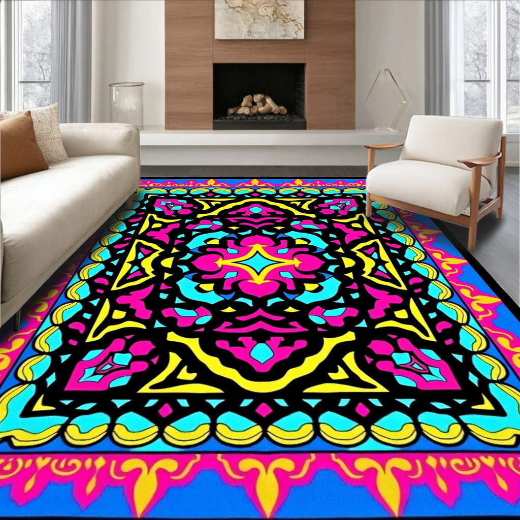 Vivid Azure Pink Yellow Interlocking Medallion Rug