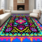 Vivid Azure Pink Yellow Interlocking Medallion Rug