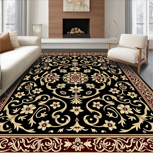 Black and Gold Floral Scroll Rug