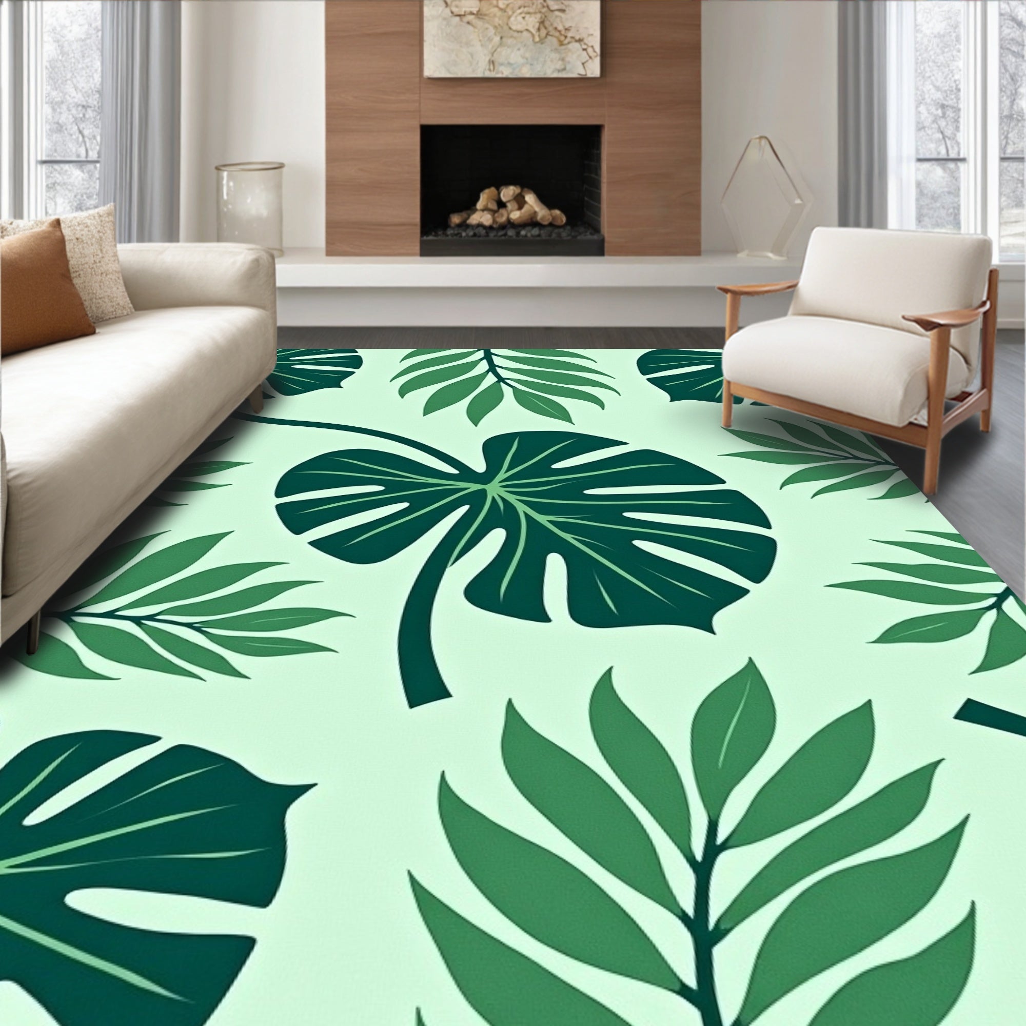 Deep Green Tropical Foliage Rug