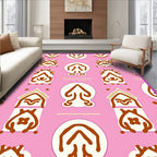 Pink Cream Brown Folk Art Figures Rug