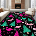 Pink Flamingo Festive Christmas Trees Rug