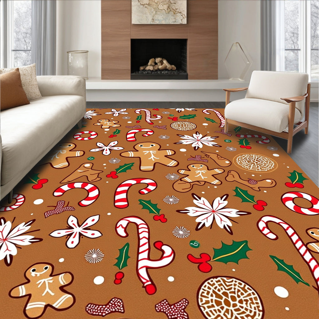 Holiday Gingerbread Candy Cane Snowflakes Rug