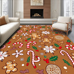 Holiday Gingerbread Candy Cane Snowflakes Rug