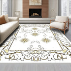 Golden Floral Scrollwork Medallion Border Rug