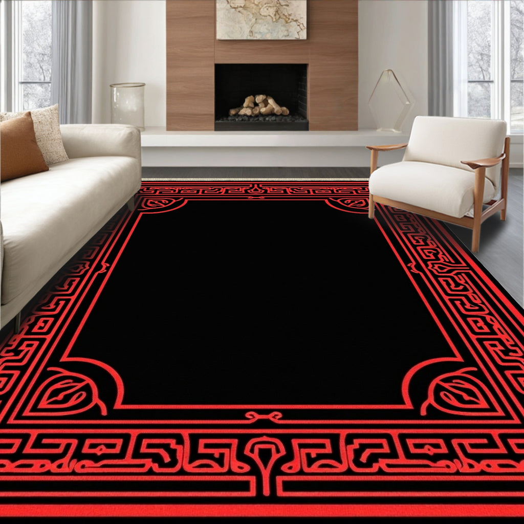 Bold Red Geometric Frame Rug