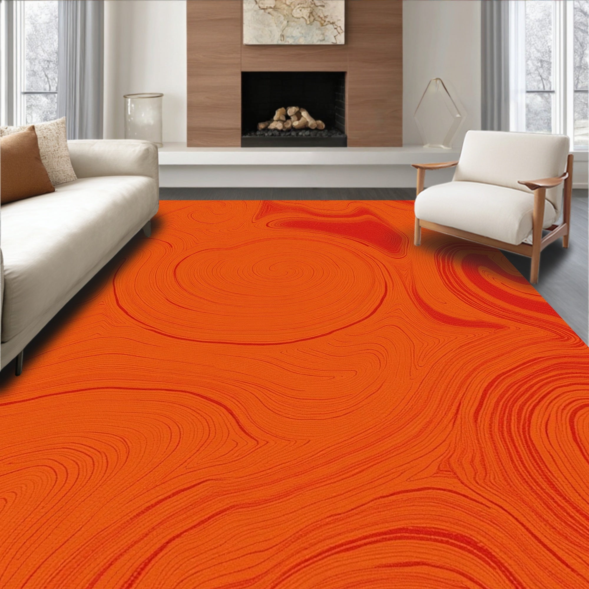 Vibrant Orange Swirl Agate Rug