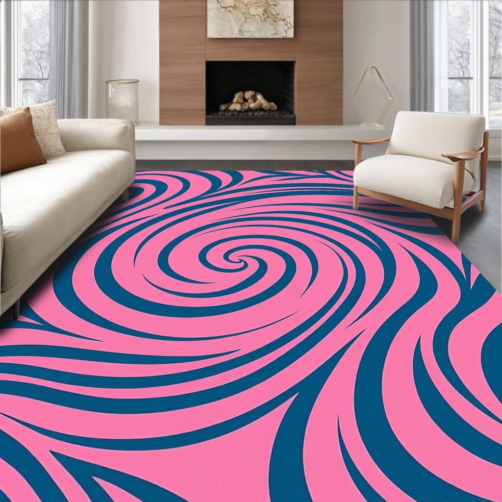 Pink Teal Swirl Abstract Rug