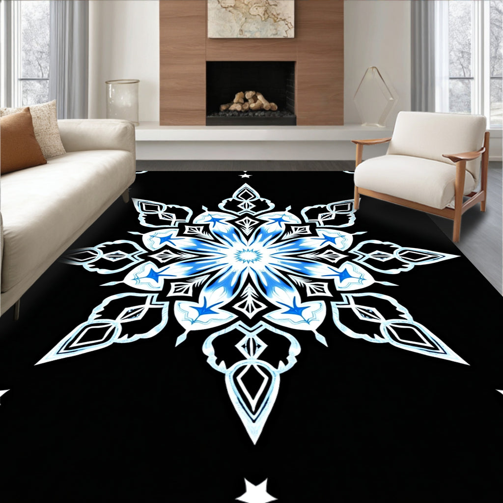 Ornate Blue Snowflake Mandala Rug