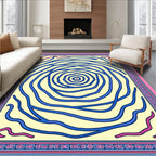 Whimsical Blue Swirl Pink Border Rug