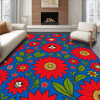 Red Floral Garden With Cute Dogs Rug