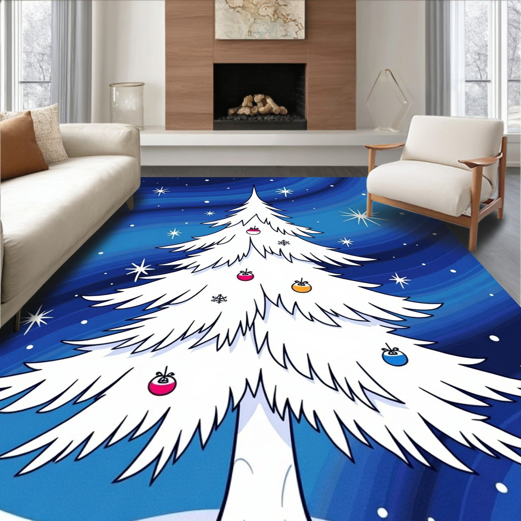 Whimsical White Christmas Tree Ornaments Rug