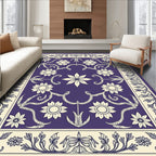 Ornate Indigo Floral Arrangement Rug