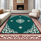 Teal Medallion Bordered Oriental Layout Rug
