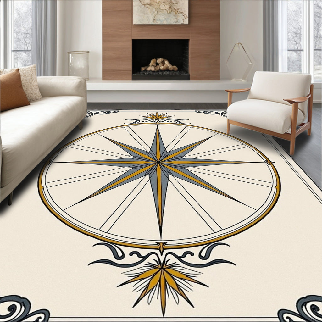 Golden Compass Rose Ornate Border Rug