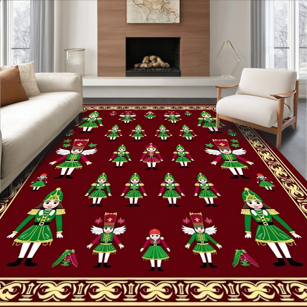 Nutcracker Soldiers Cherry Red Border Rug