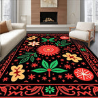 Folk Art Floral Scarlet Yellow Rug