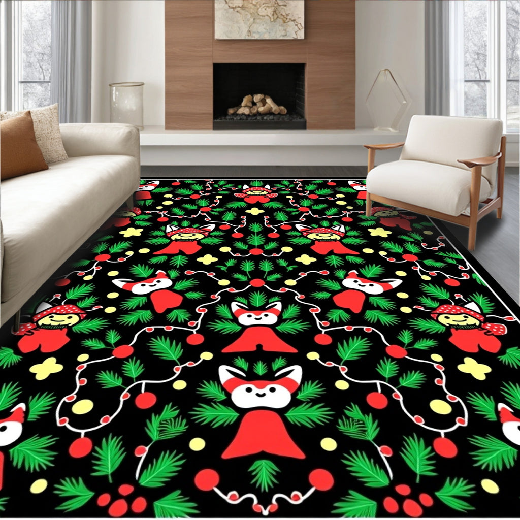 Cute Red Fox Christmas Garland Rug
