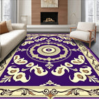 Purple Cream Floral Medallion Border Rug