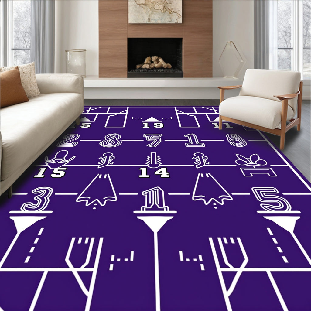 Bold Purple Geometric Number Grid Rug