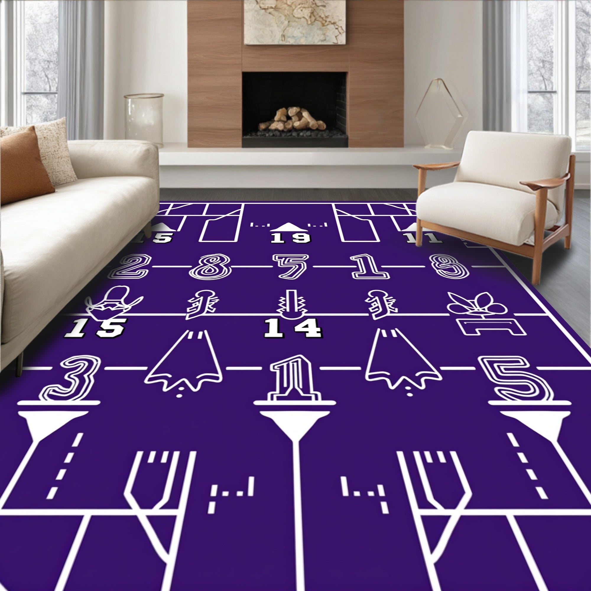 Bold Purple Geometric Number Grid Rug