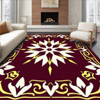 Deep Red Starburst Floral Edged Rug