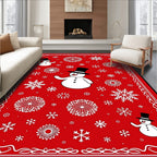 Whimsical Snowman Red Snowflake Rug
