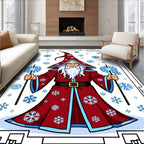 Mystical Snow Wizard Red Blue Snowflakes Rug