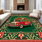 Vintage Festive Red Truck Fruit Border Rug
