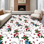 Whimsical Red Blue Floral Holiday Swirls Rug