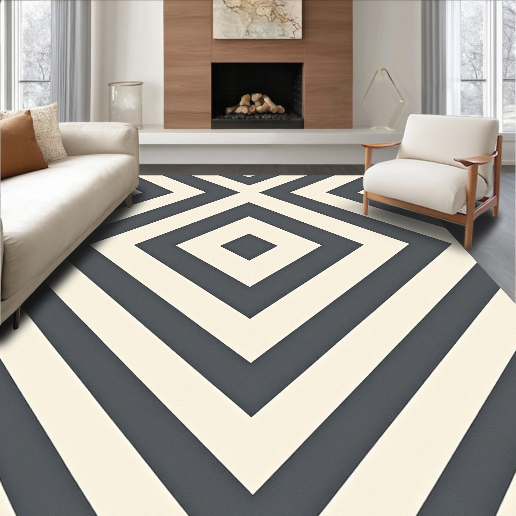 Charcoal Diamond Geo Illusion Rug