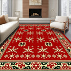 Red Snowflake Border Art Rug