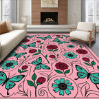 Pink Turquoise Butterfly Rose Garden Rug