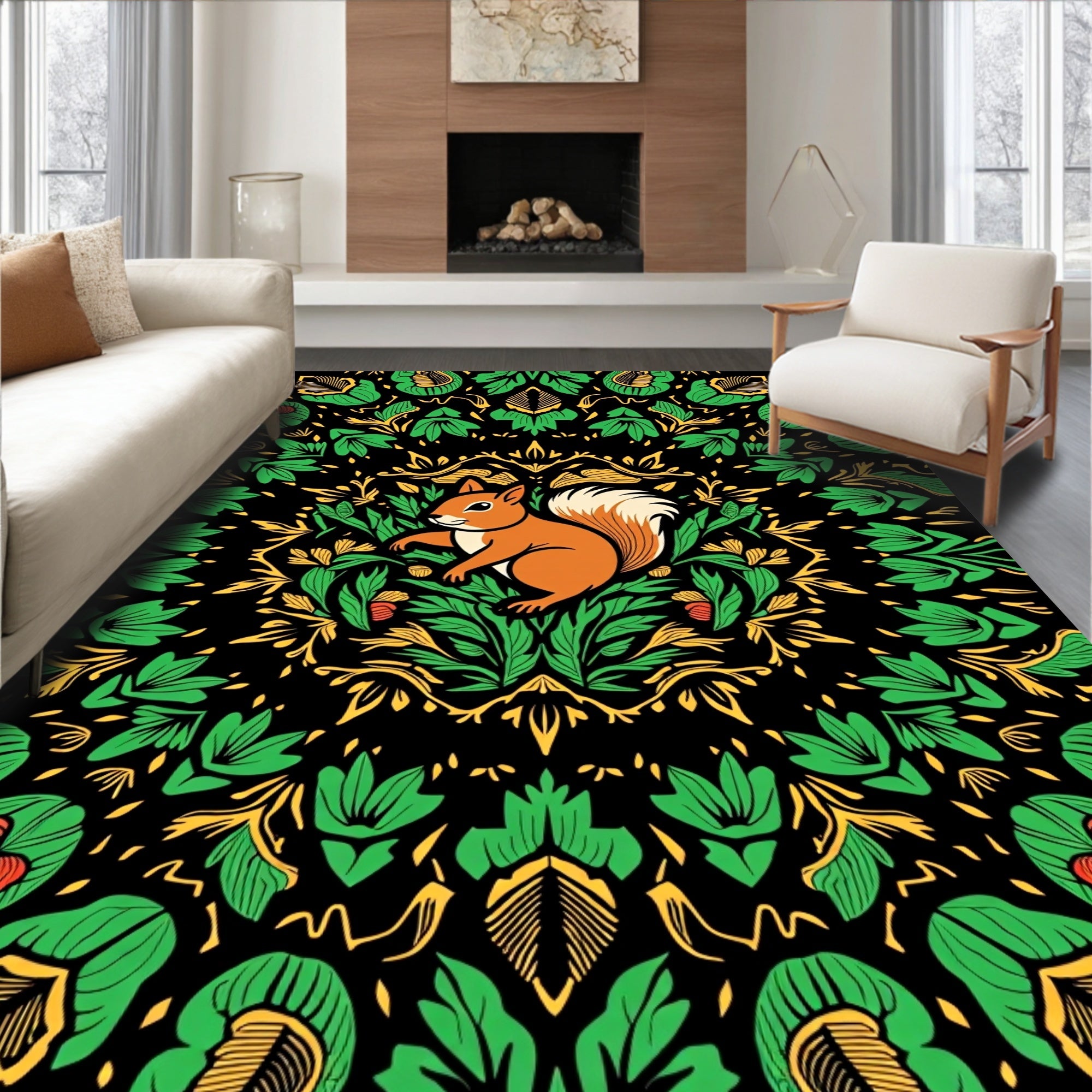Rustic Squirrel Garden Mandala Rug