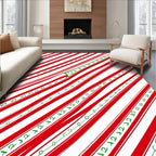 Red Green White Striped Swirl Rug