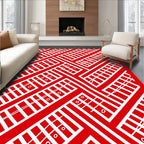 Bold Red White Geometric Herringbone Rug