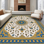 Vintage Blue Gold Sunburst Medallion Rug