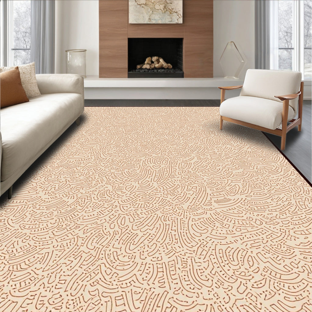 Earthy Crimson Curved Line Art Rug