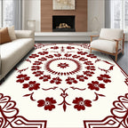 Deep Red Floral Medallion Frame Rug