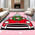 Festive Red Truck Christmas Tree Wreath Rug