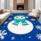 Charming Blue Snowman Snowflake Scene Rug