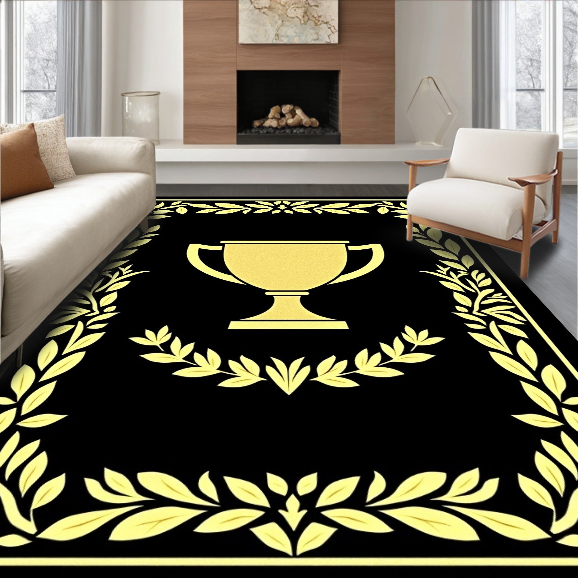 Golden Trophy Laurel Wreath Border Rug