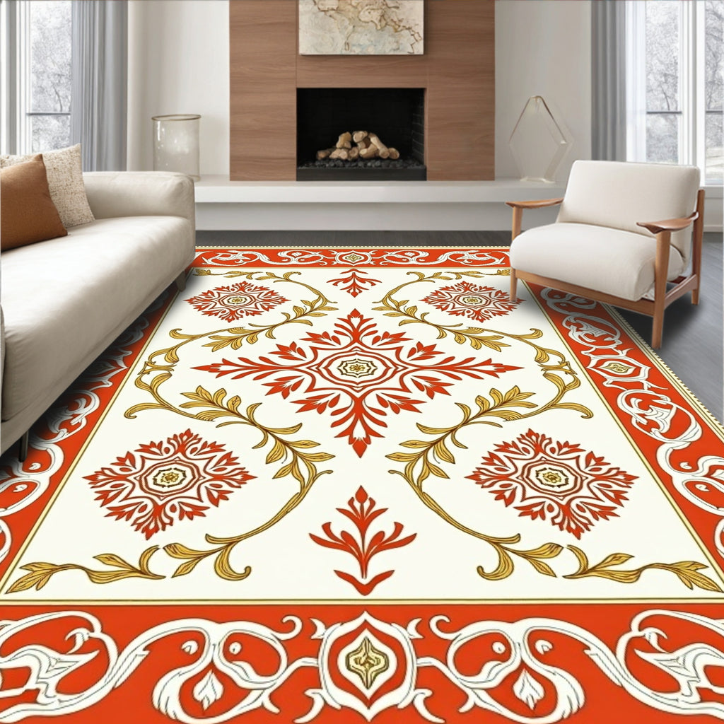 Crimson and Gold Floral Medallion Rug