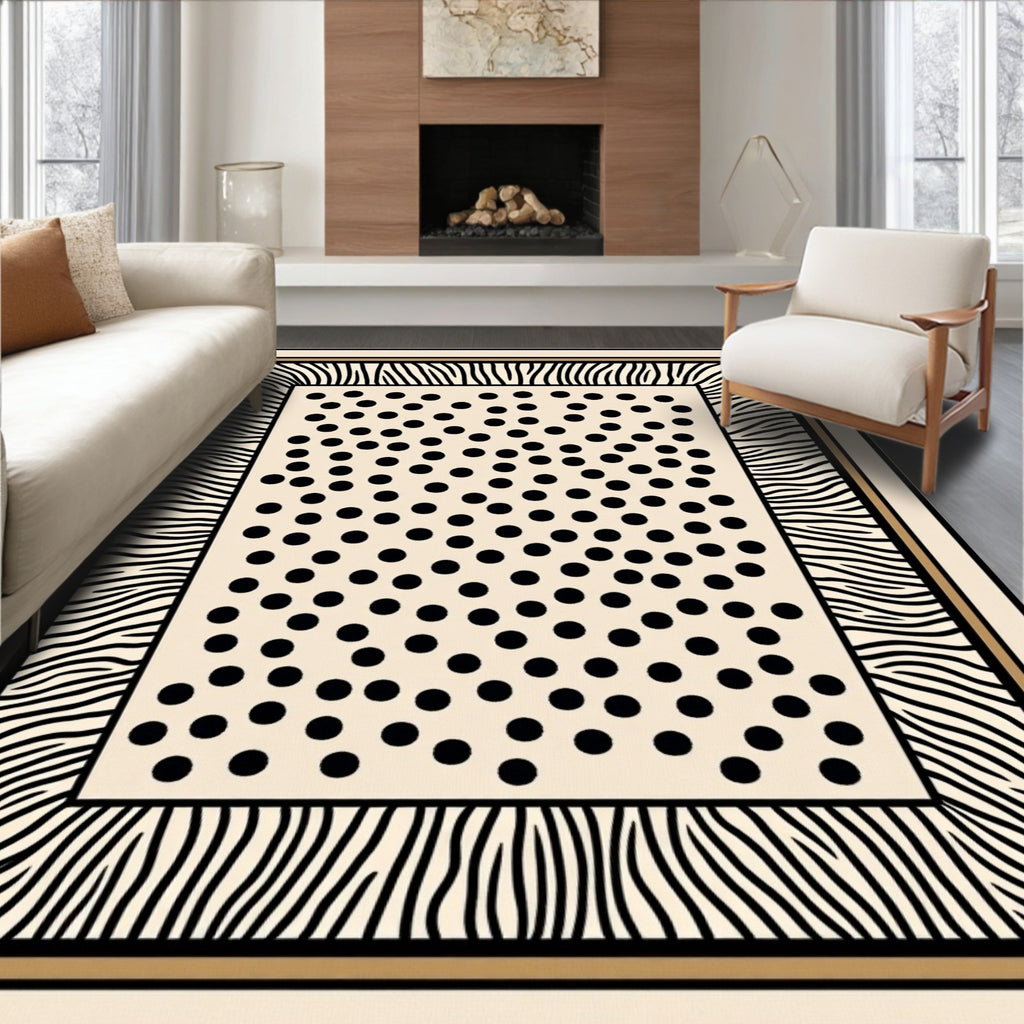 Black Dot Cream Zebra Border Rug