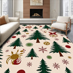 Festive Evergreen Trees and Ornaments Rug